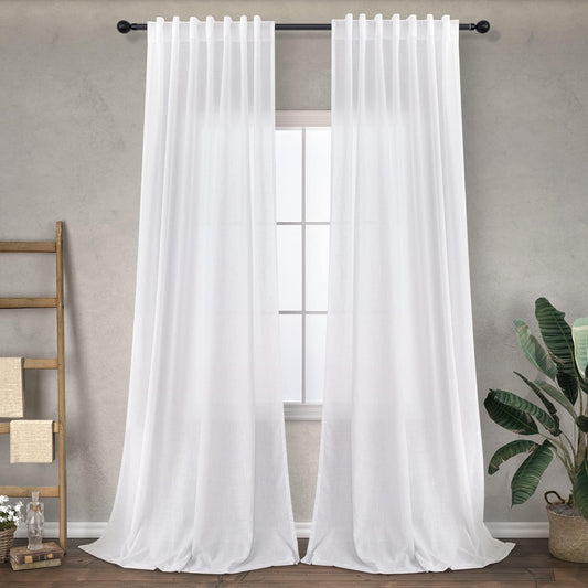 White Long Curtains 120 Inch Length for Living Room Decor