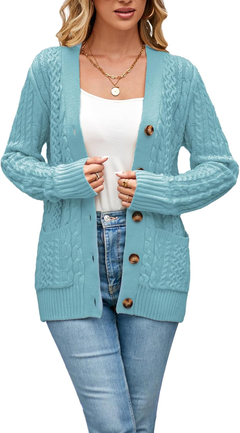 Womens Cardigan Sweaters Cable Knit Open Front with Pockets