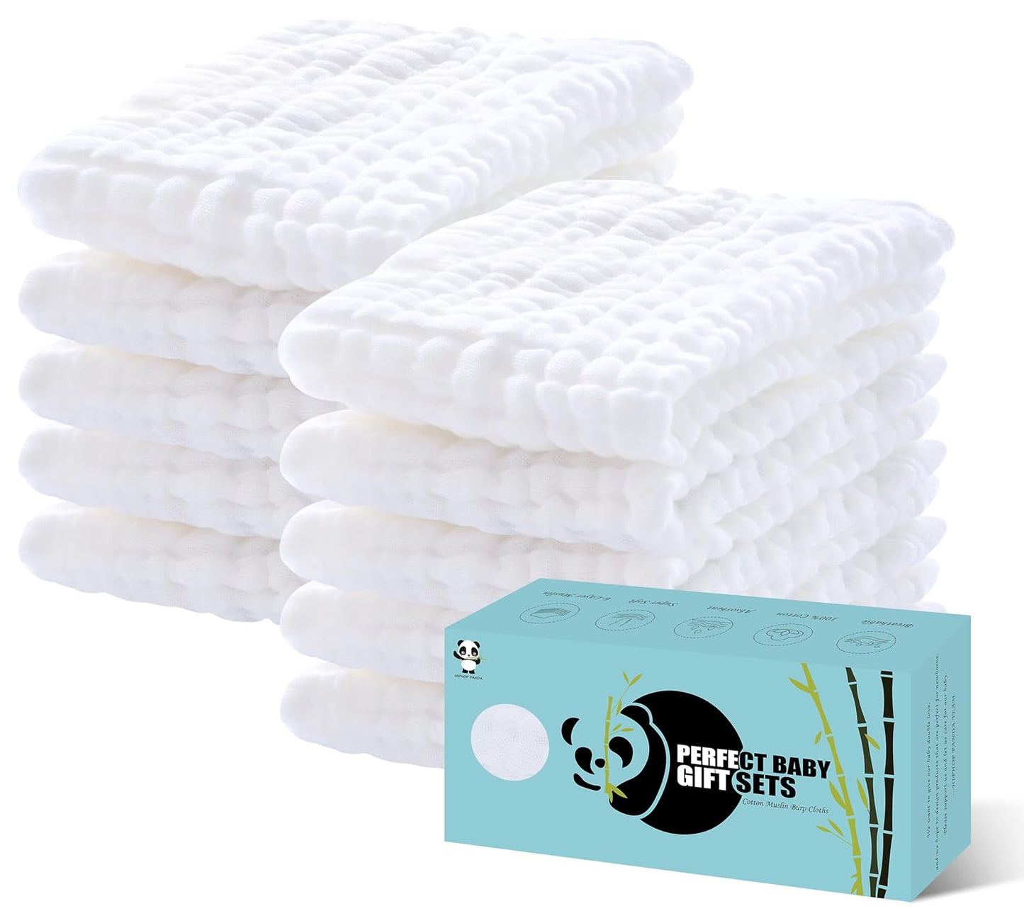 Durable 100% Cotton HIPHOP PANDA Burp Cloths - Extra Absorbent & Soft for Newborns!
