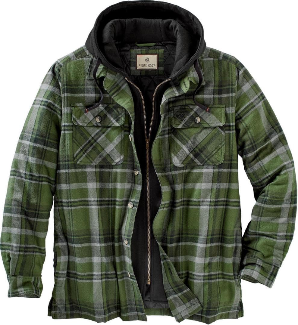 Legendary Whitetails Men's Quilted Flannel Shirt Jacket with Hood