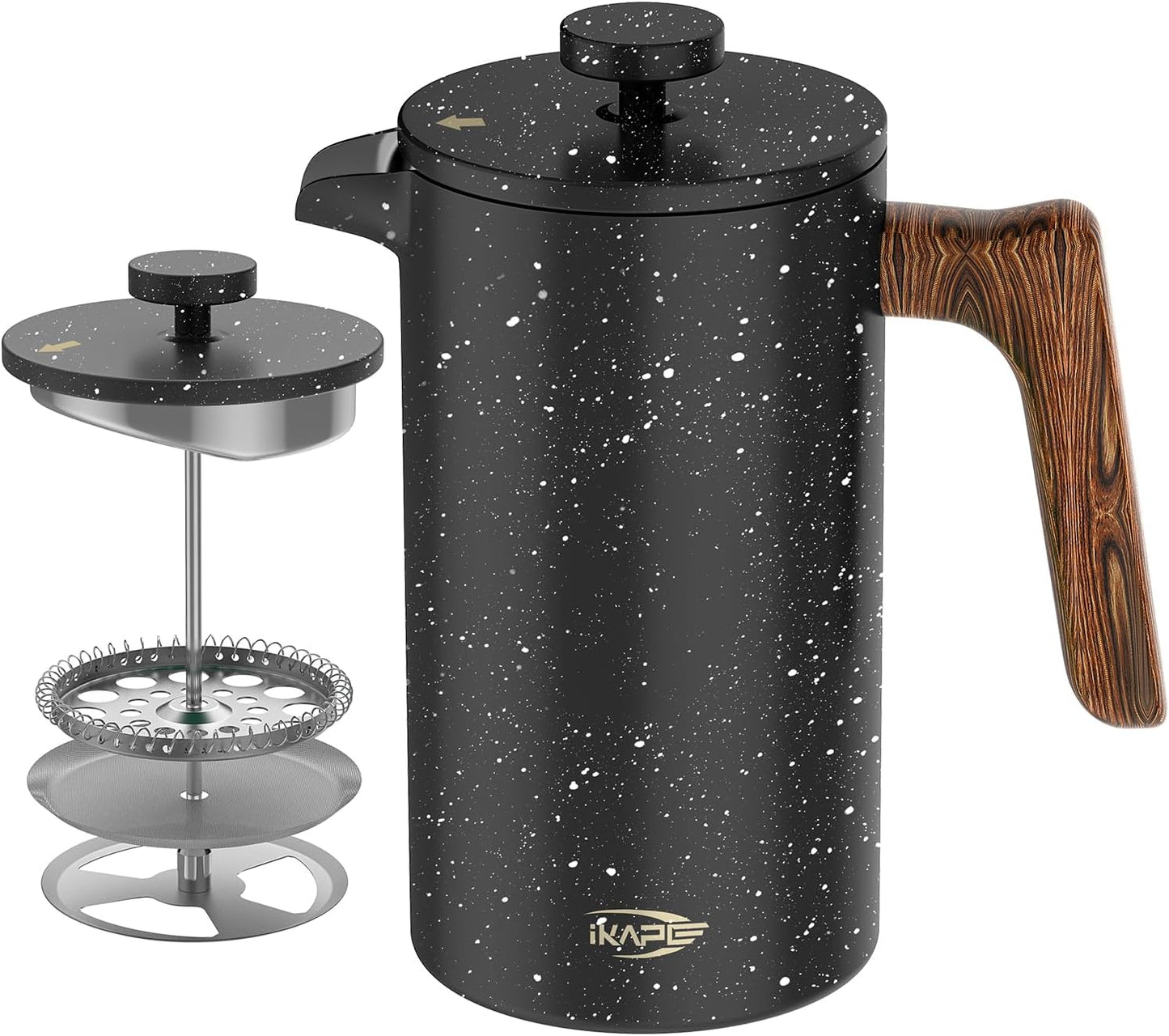 IKAPE 34oz Stainless Steel French Press - 4 Level Filtration for Rich Coffee