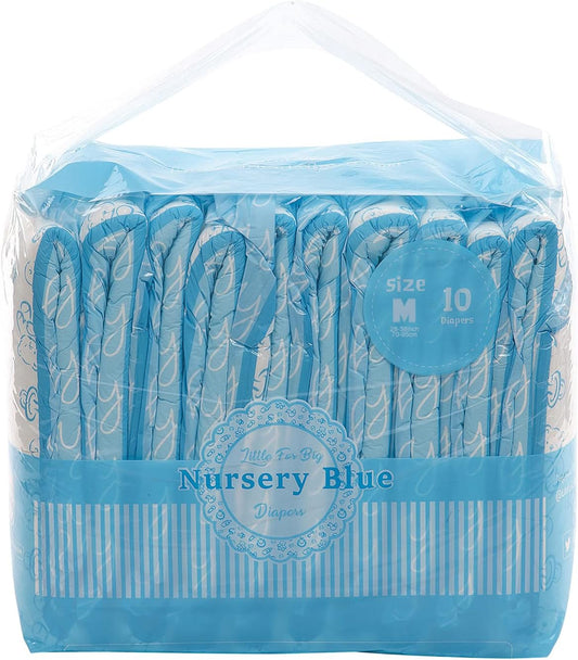 Littleforbig 10pc Printed Adult Diapers - Nursery Blue, Size M - Comfort & Style!