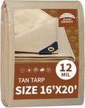 RAINDEWAY 16x20 ft Heavy Duty Tan Tarp - Thick 12 Mil Weatherproof