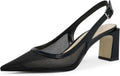 Womens Pumps Pointed Closed Toe Chunky Heel Slingback (Style Q648)