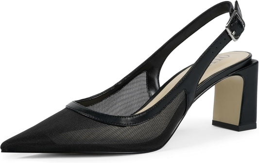 Womens Pumps Pointed Closed Toe Chunky Heel Slingback Heels