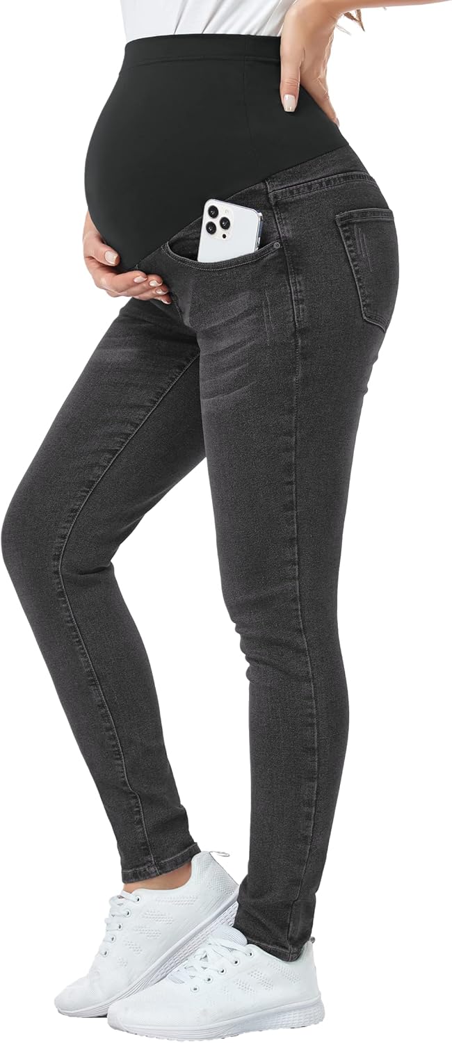 PACBREEZE Women's Maternity Jeans Over Belly Skinny Stretchy Denim