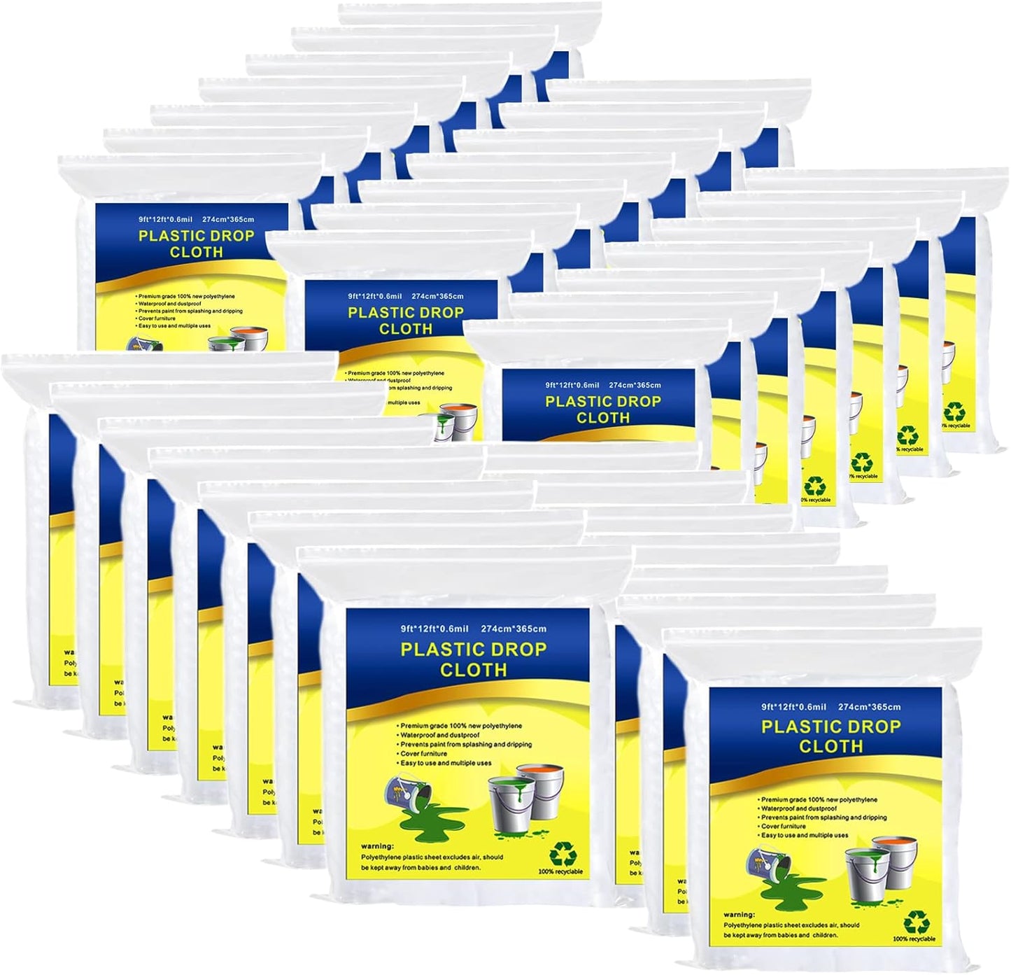 35 Pieces Plastic Drop Cloth for Painting and Furniture Cover