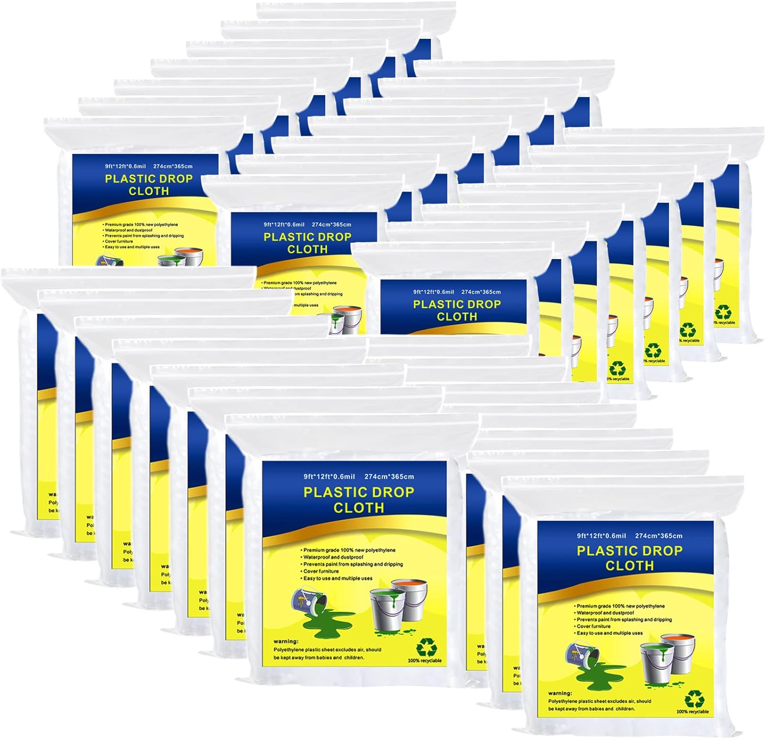 35 Pieces Plastic Drop Cloth for Painting and Furniture Cover