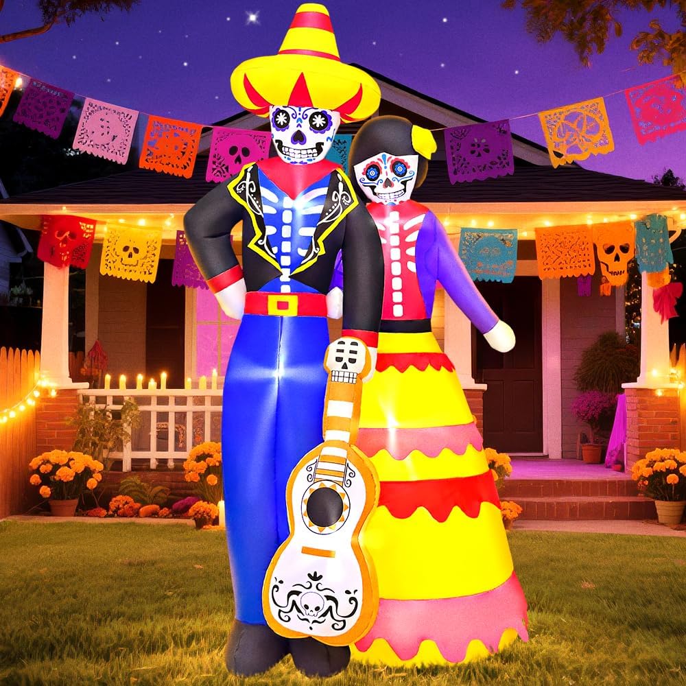 6FT Halloween Inflatable Dia de Los Muertos Ghost Couple Decor