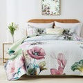 Yogeneg King Size Quilt Set Green Floral - Lightweight Comfort