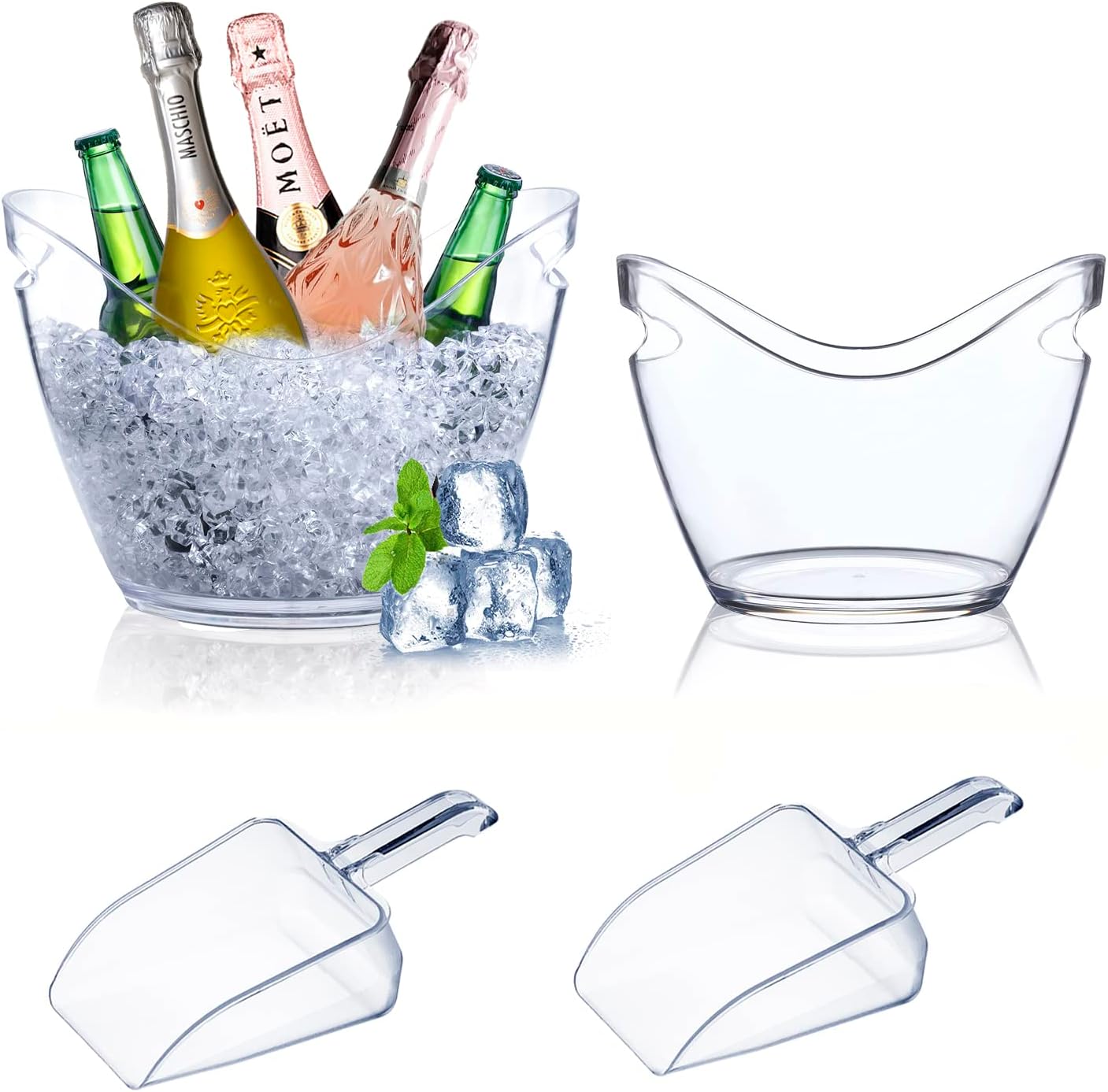 Beverage Tubs for Parties - Clear Acrylic Ice Bucket Set
