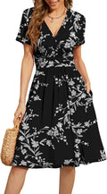 WEACZZY Women's Summer Short Sleeve Floral V-Neck Dress - With Pockets