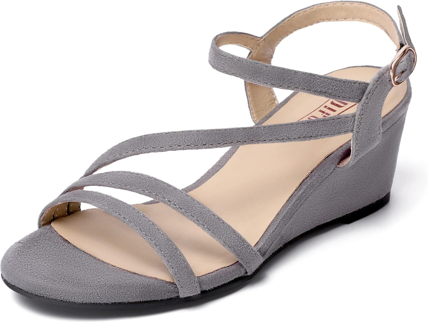 IDIFU Women's Wedge Heel Sandal Dress Low Strappy 2 Inch Shoes