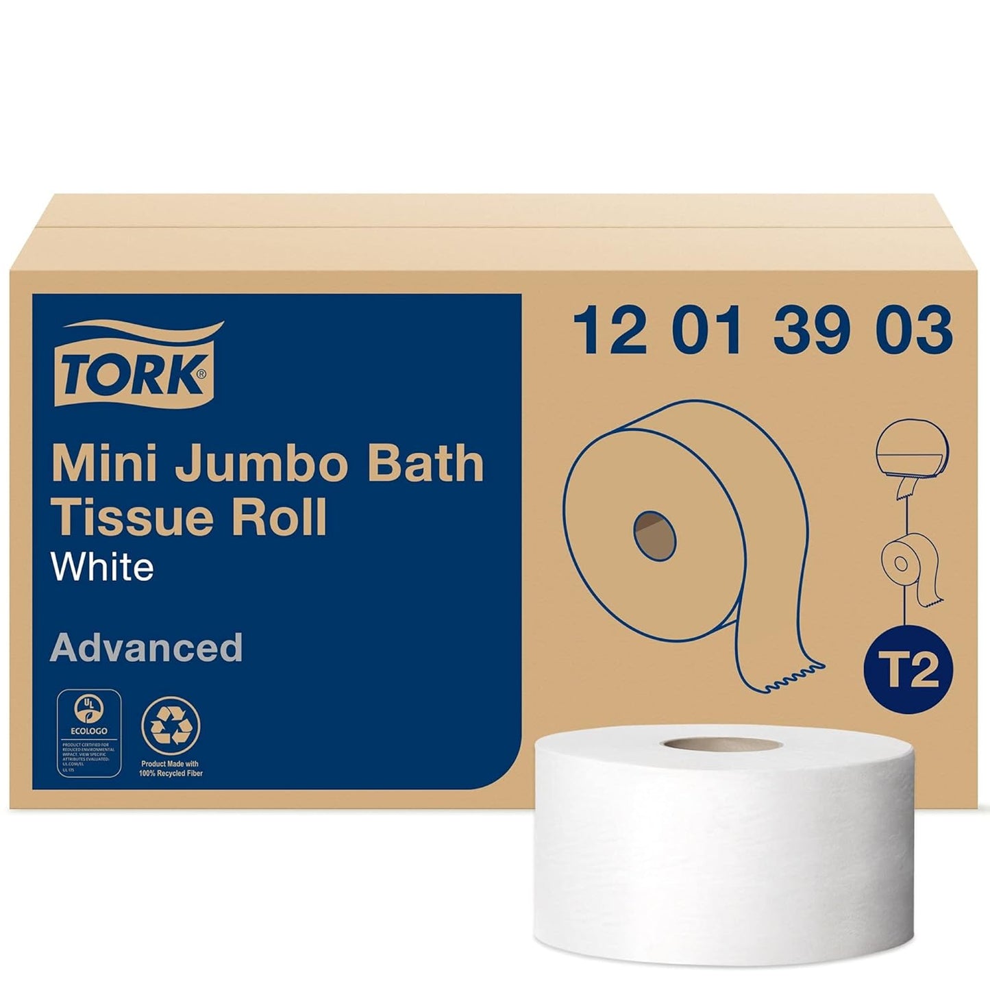 Tork Mini Jumbo Toilet Paper Roll White T2 for High Traffic Use