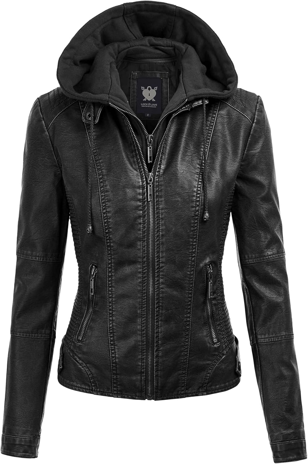 Lock and Love Women's Faux Leather Moto Biker Jacket with Hood