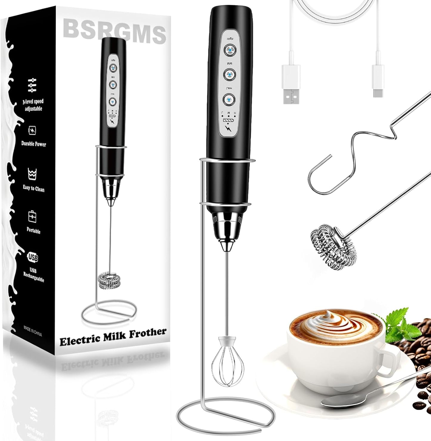 3-Speed Electric Milk Frother for Perfect Foam