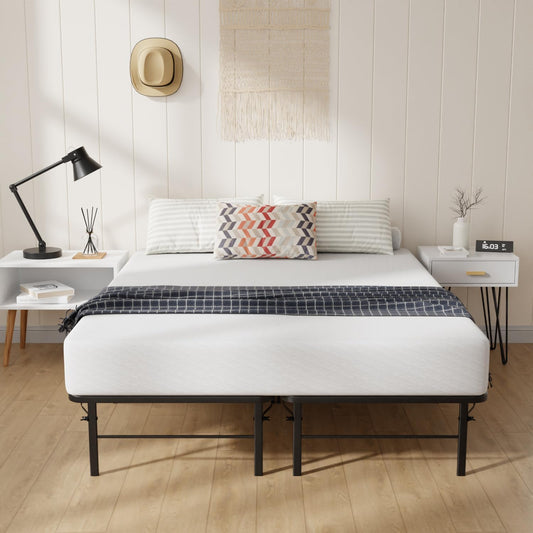Short Queen Metal Bed Frame with Foldable Design for Comfort
