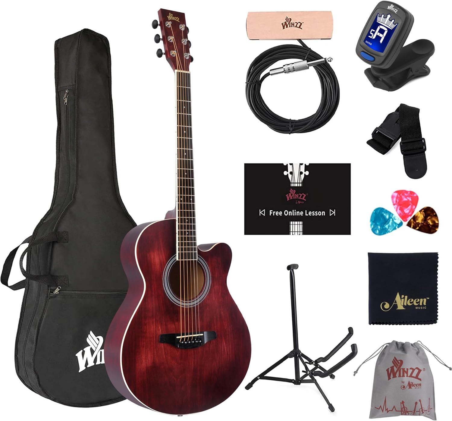 WINZZ 40 Inches Cutaway Acoustic Guitar Beginner Bundle Review