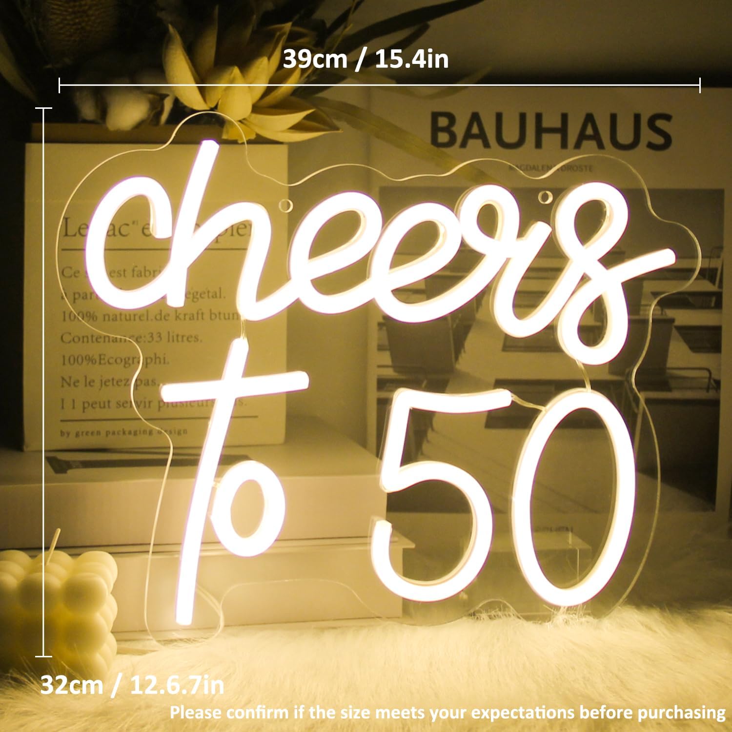Cheers to 50 Neon Sign for Happy 50th Birthday Decor