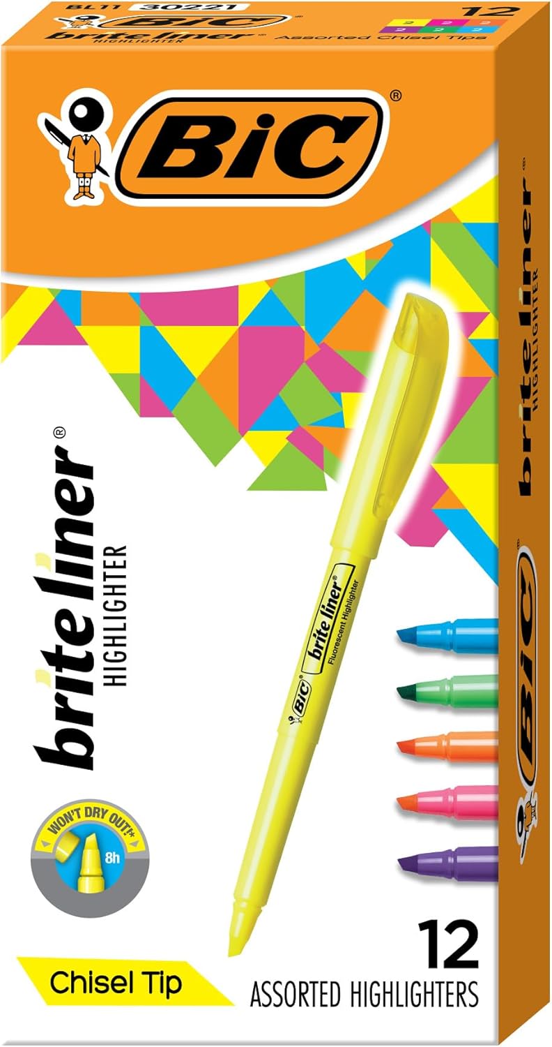 BIC Brite Liner Highlighters, 12-Count Pack - Organize & Color!