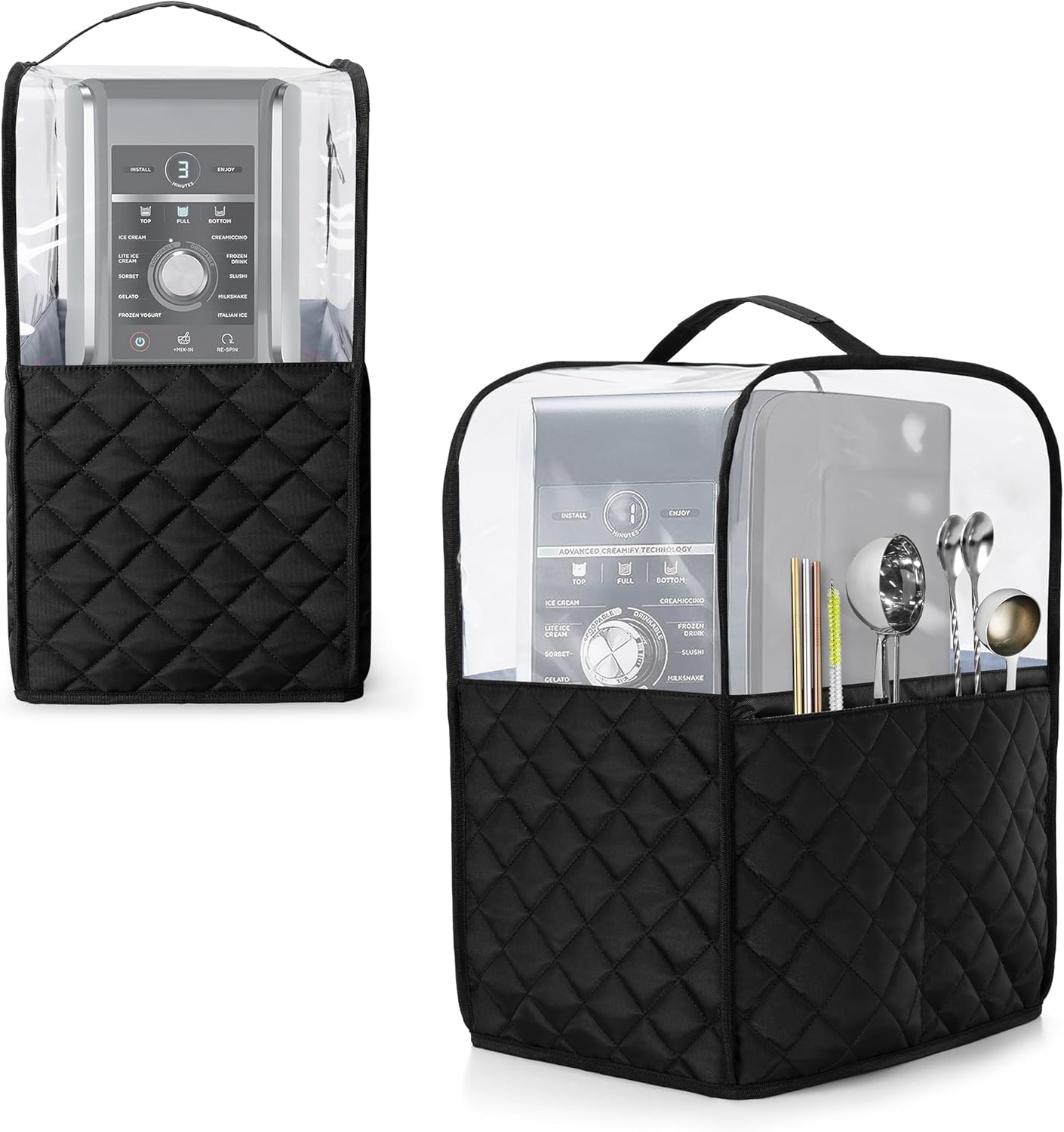 LUXJA Clear Dust Cover for Ninja Ice Cream Maker, Accessories Pockets, Black