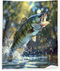 Fishing 40 in x 50 in Black Bass Jumping Fleece Throw - Lightweight