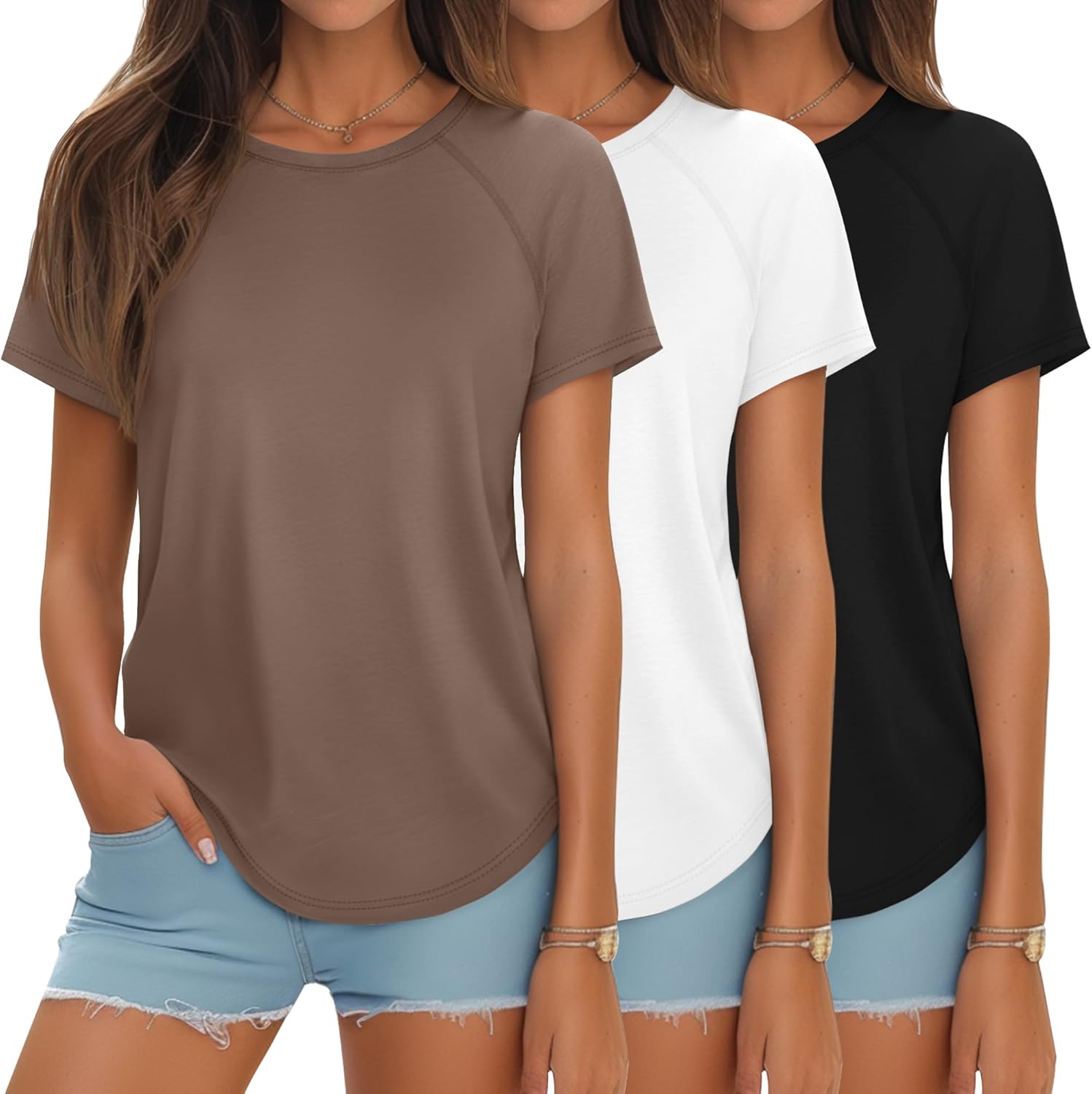 Ficerd 3 Pcs Women Short Sleeve Shirts for Summer Style