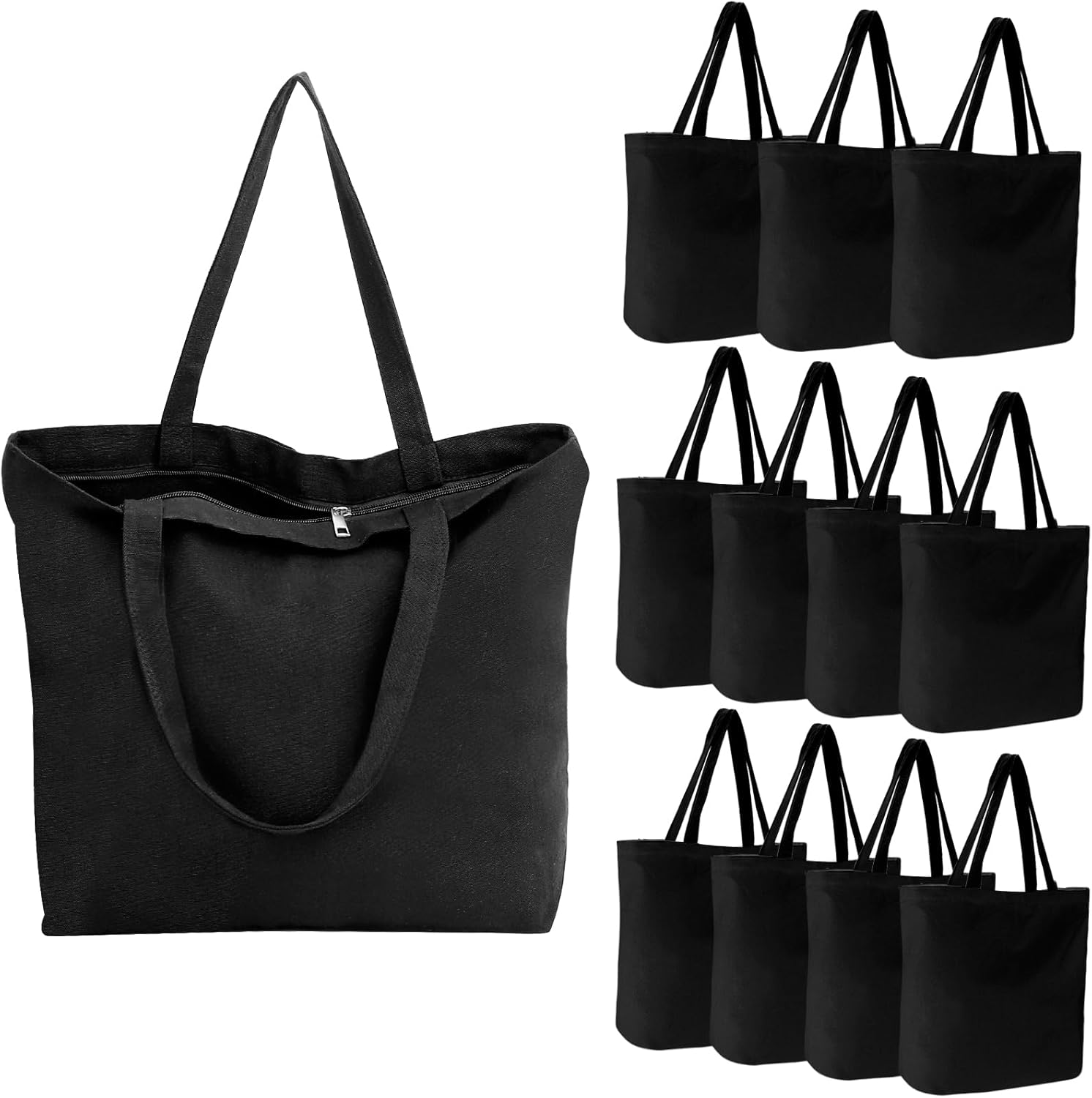 Segarty Black Canvas Tote Bags - 12 Pack Heavy Duty Reusable