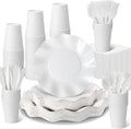 Scallop White Party Supplies Set 350 Pcs - Complete Disposable
