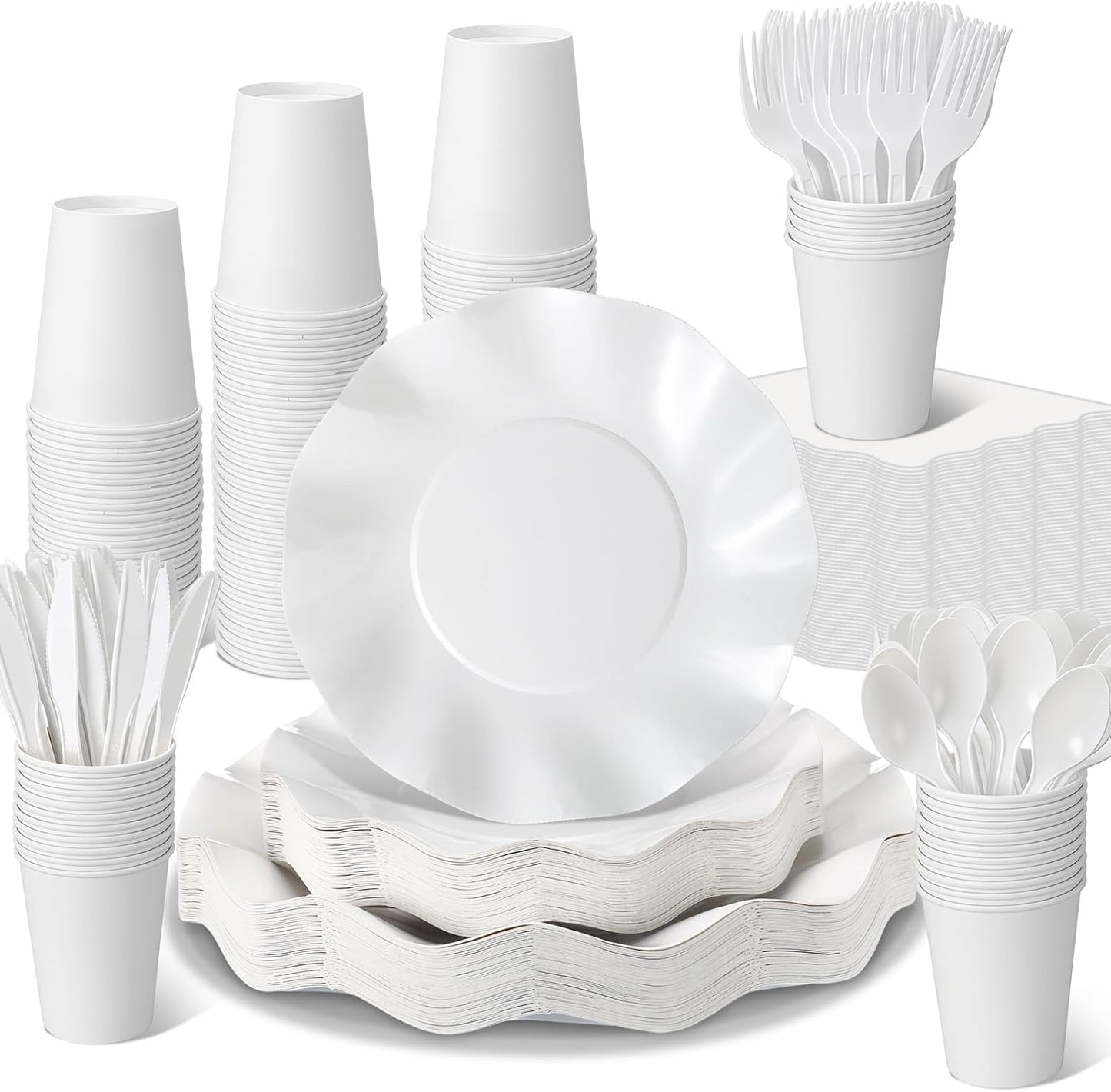 350 Pcs Scallop White Party Supplies for 50 Guests Events