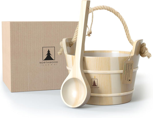 Sauna Bucket and Ladle Set - Handmade Finnish Pine Wood
