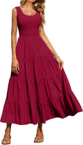 Women's Casual Smocked Tank Maxi Sundress - Flowy Tiered Summer Style