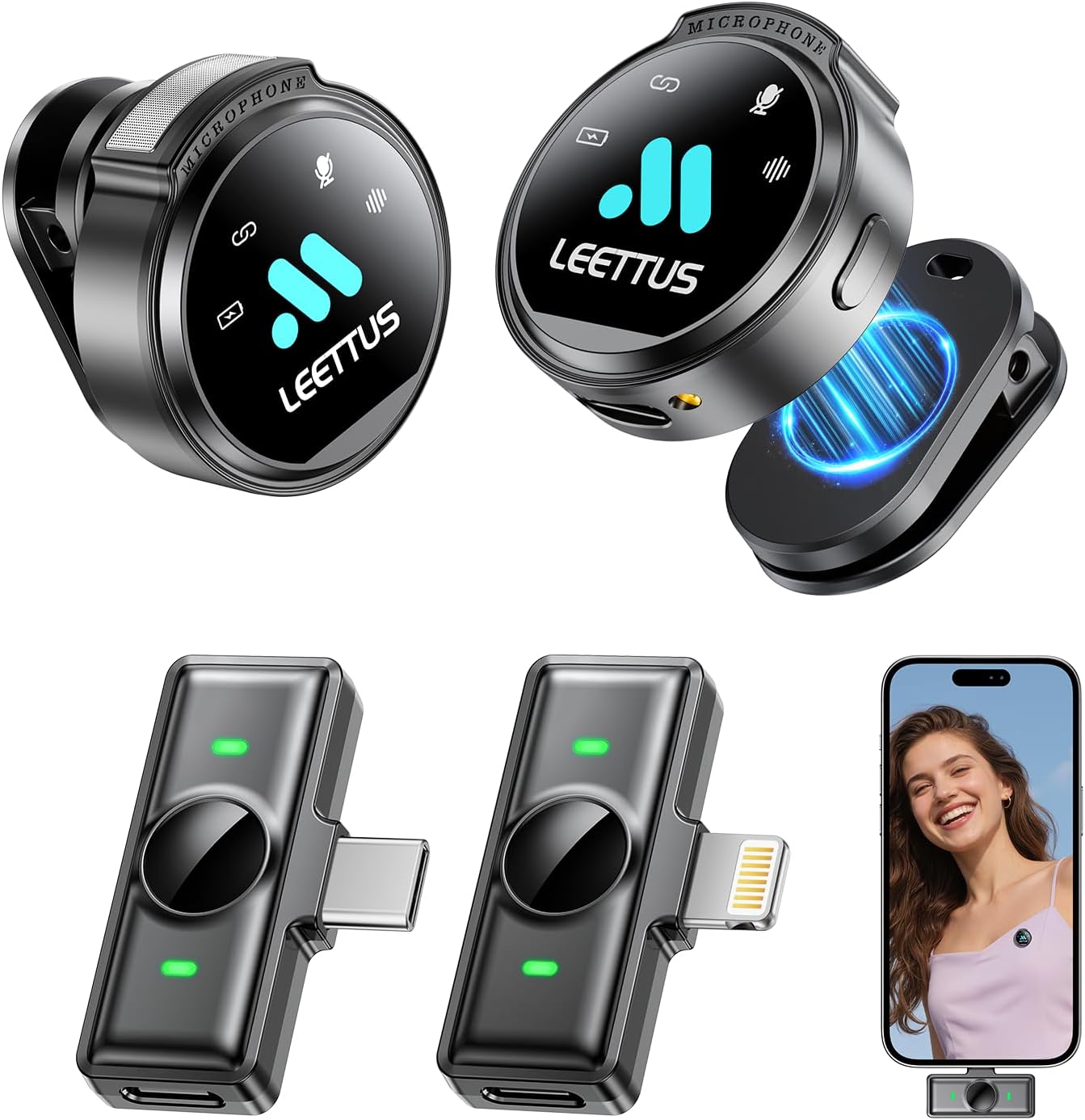 True Dual Receivers Mini Microphone for iPhone and Android Devices