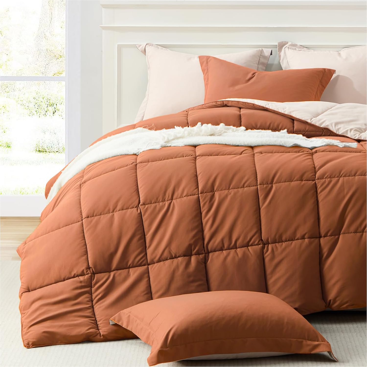 Homelike Moment Twin Comforter Set in Burnt Orange and Beige