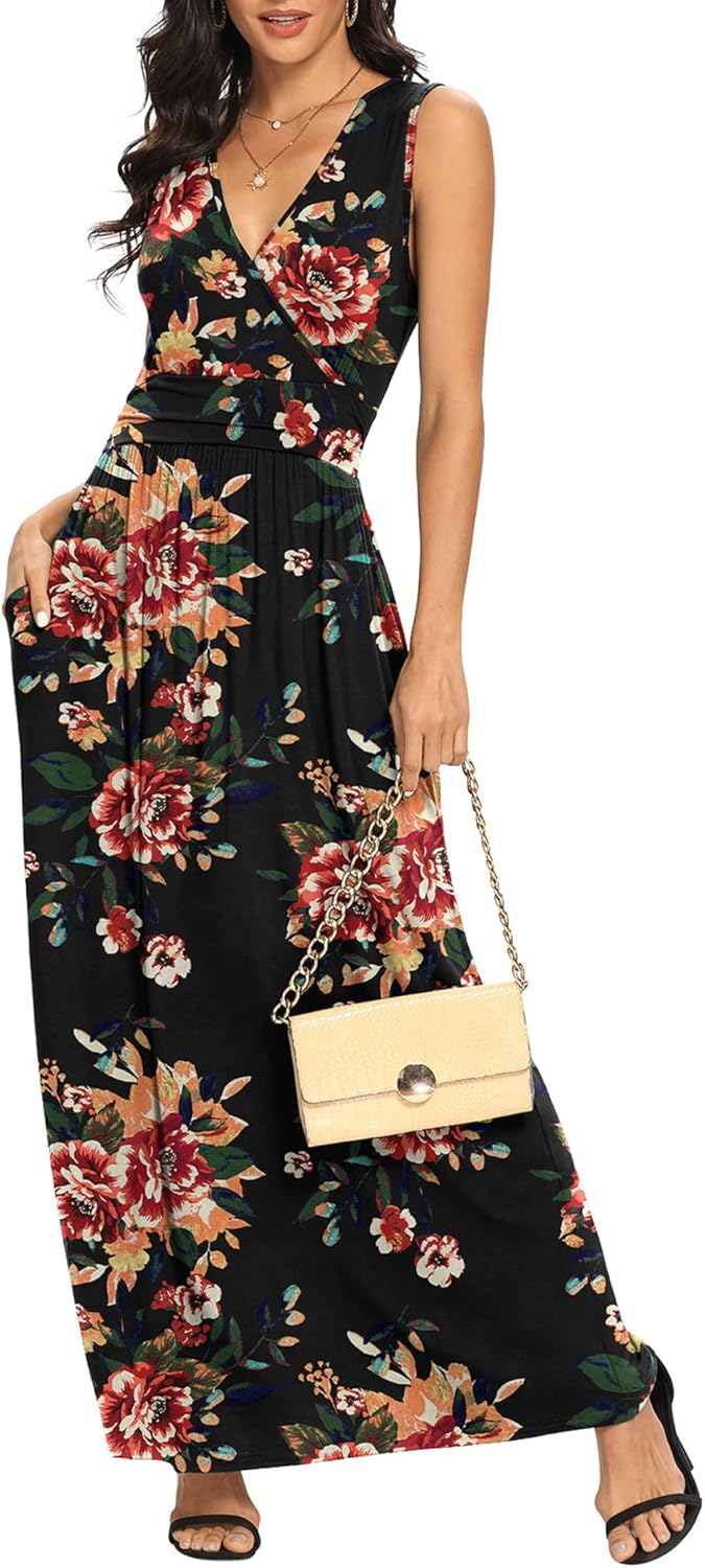 LILBETTER Women Sleeveless Deep V Neck Maxi Casual Dress Review
