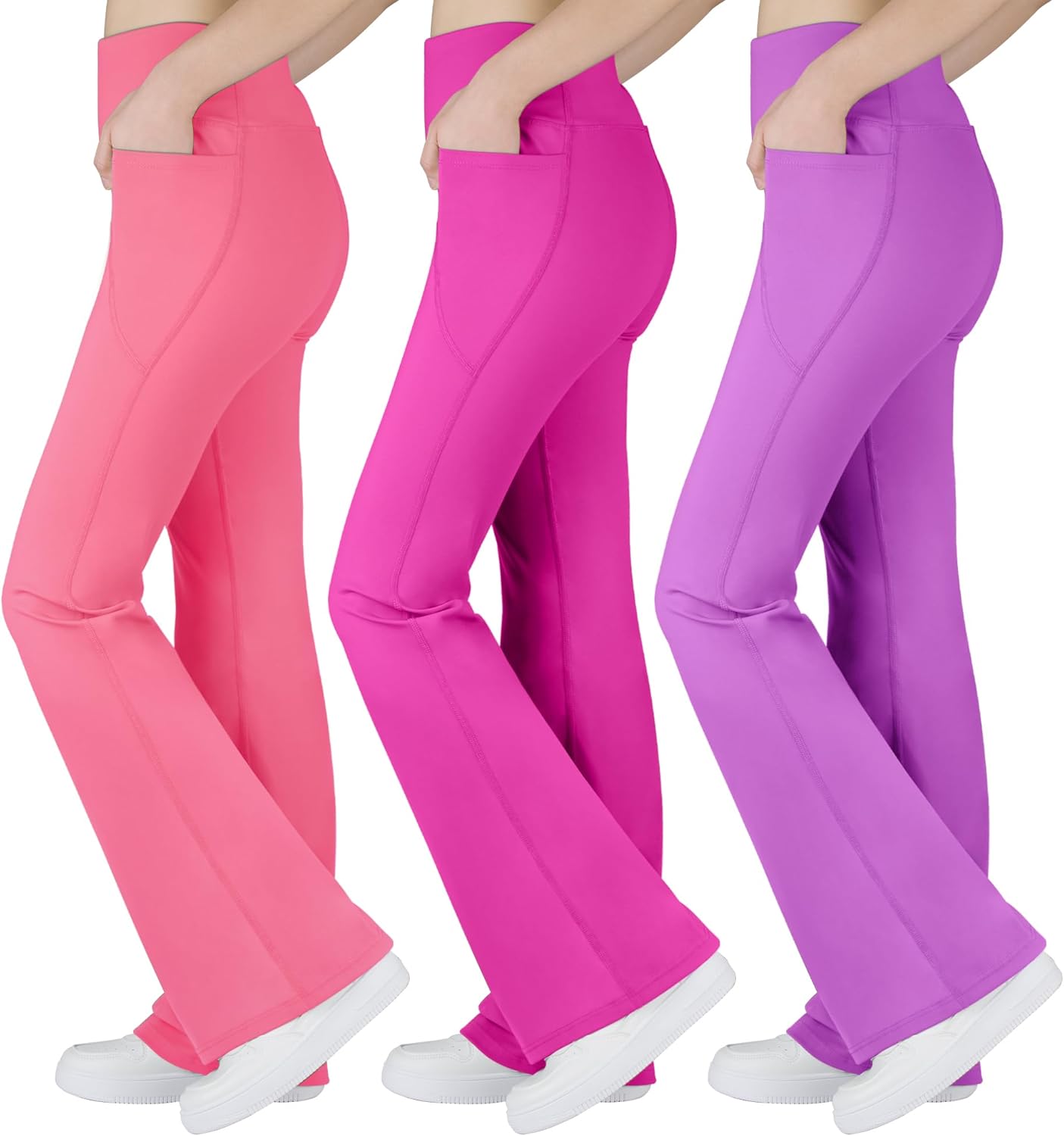 BIG ELEPHANT Girl's Flare Leggings with Pockets for Dance