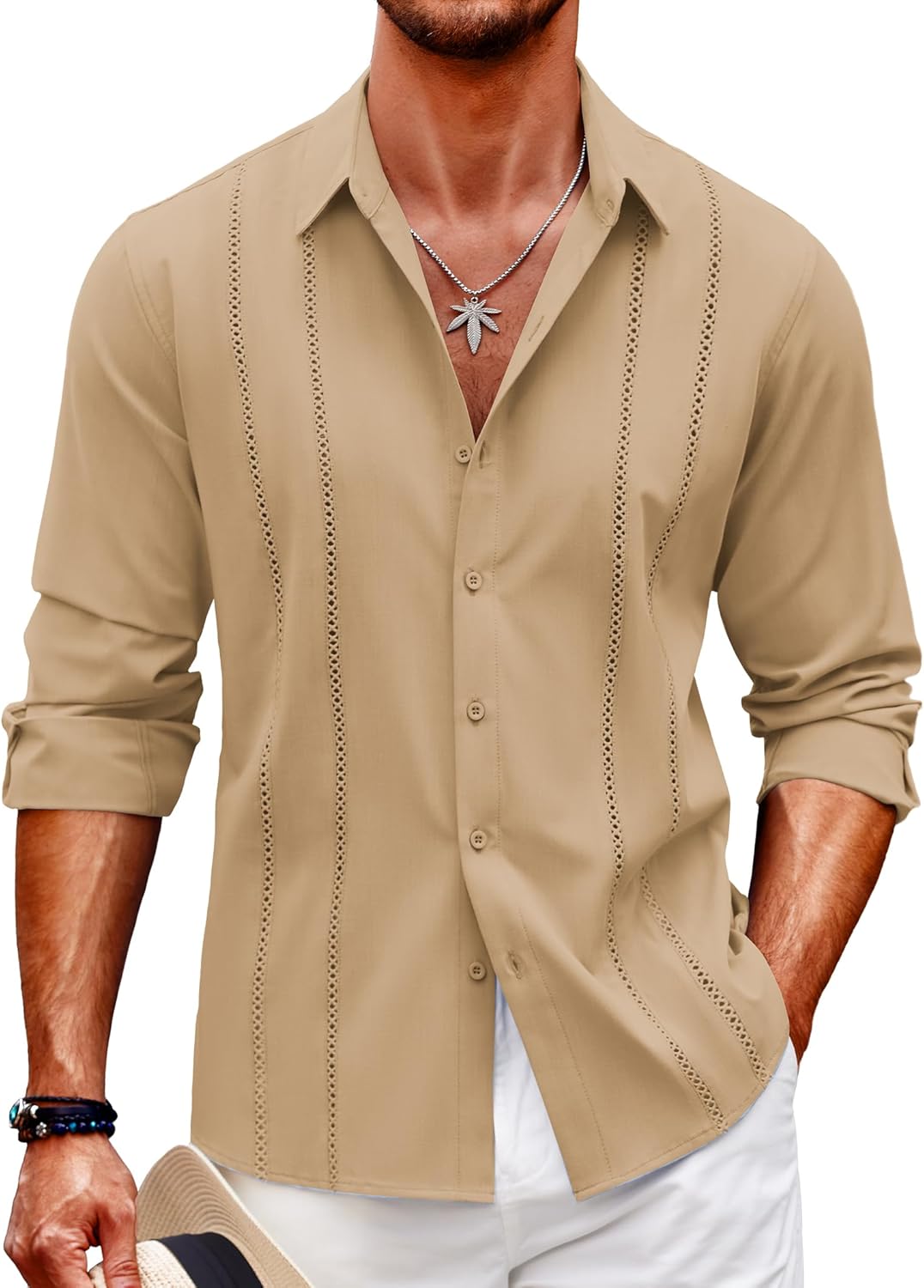 Stylish COOFANDY Mens Cuban Guayabera Shirt for Summer Fun