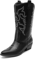 Women's Cowboy Boots Mid Calf - Pull On Cowgirl Boots with Embroidery