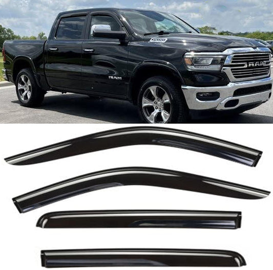 Side Window Visors Rain Guards for 2019-2025 Ram 1500 Crew Cab