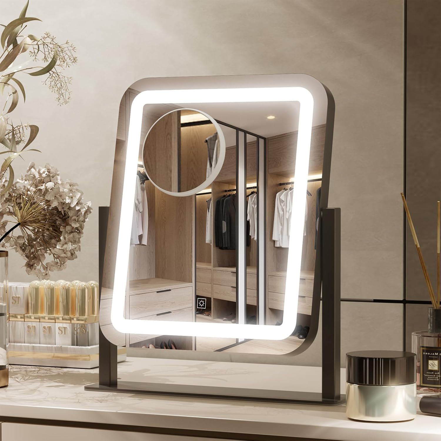 PRIMETEK LED Lighted Makeup Mirror with 3-Color Lighting Modes