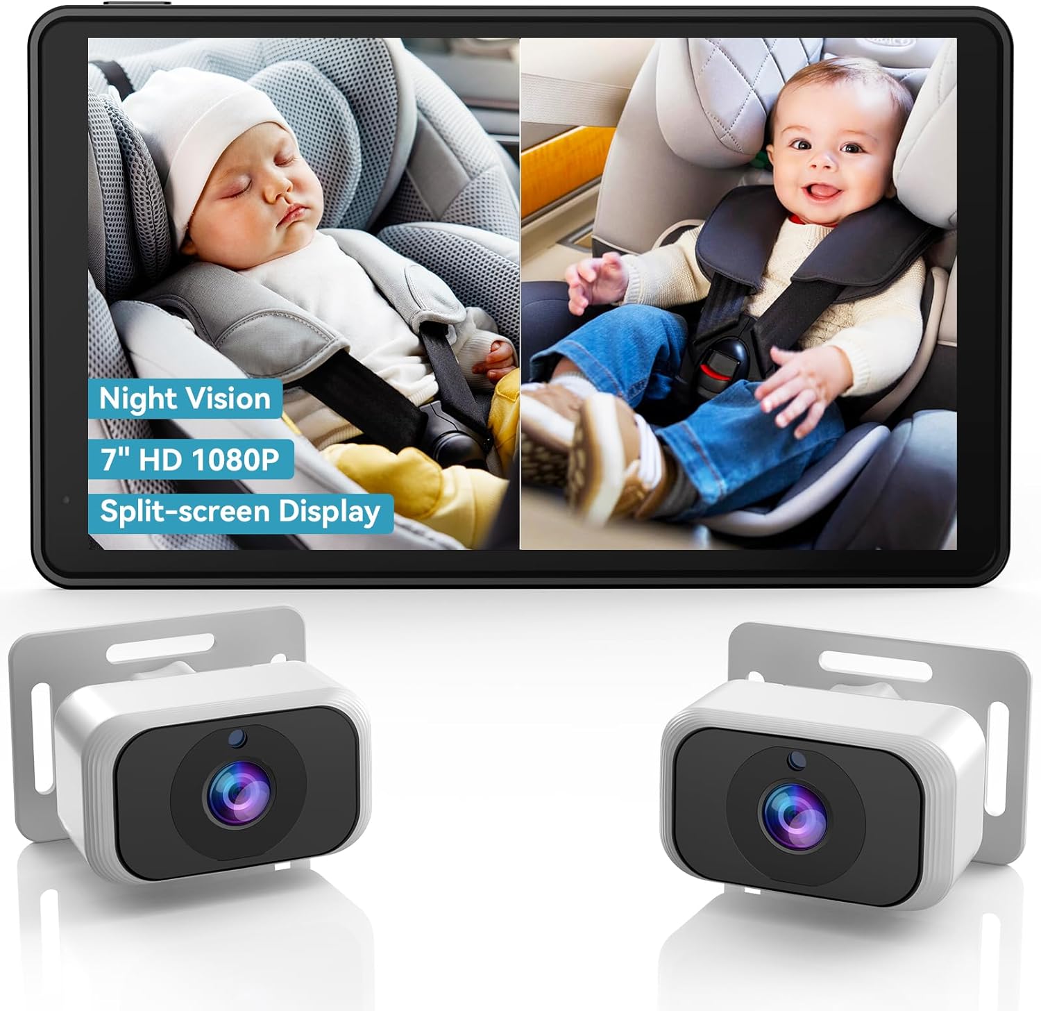 HD Dual Baby Car Camera: Split Screen, Night Vision, Easy Install