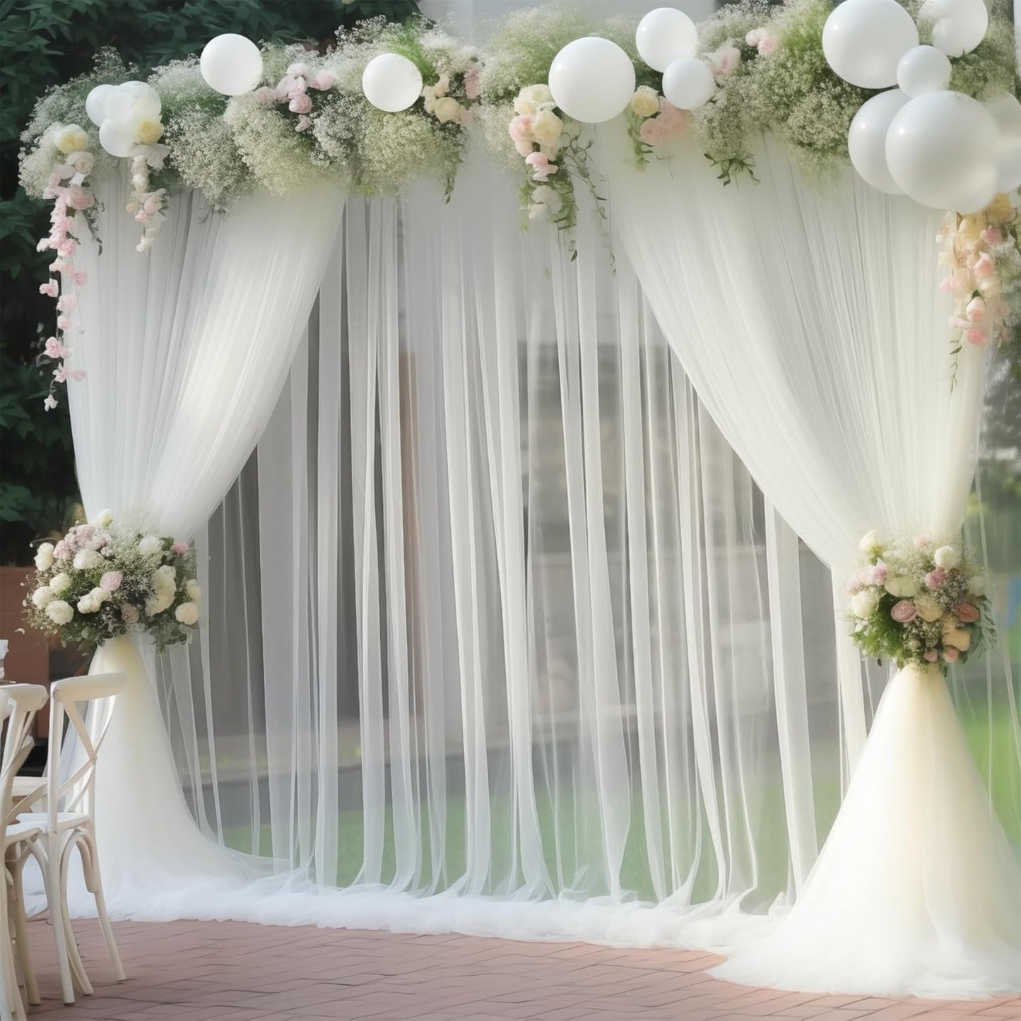 20x10 Ivory Tulle Backdrop Curtains for Elegant Party Decor