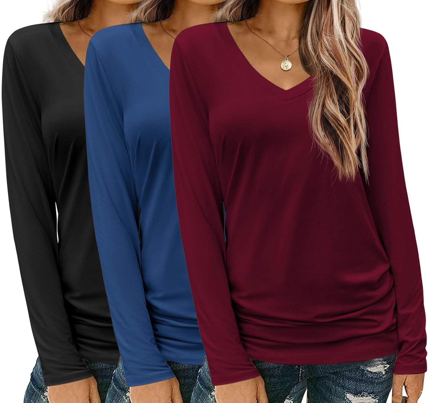 Zeagoo V Neck Long Sleeve T Shirts for Women - Casual Tops
