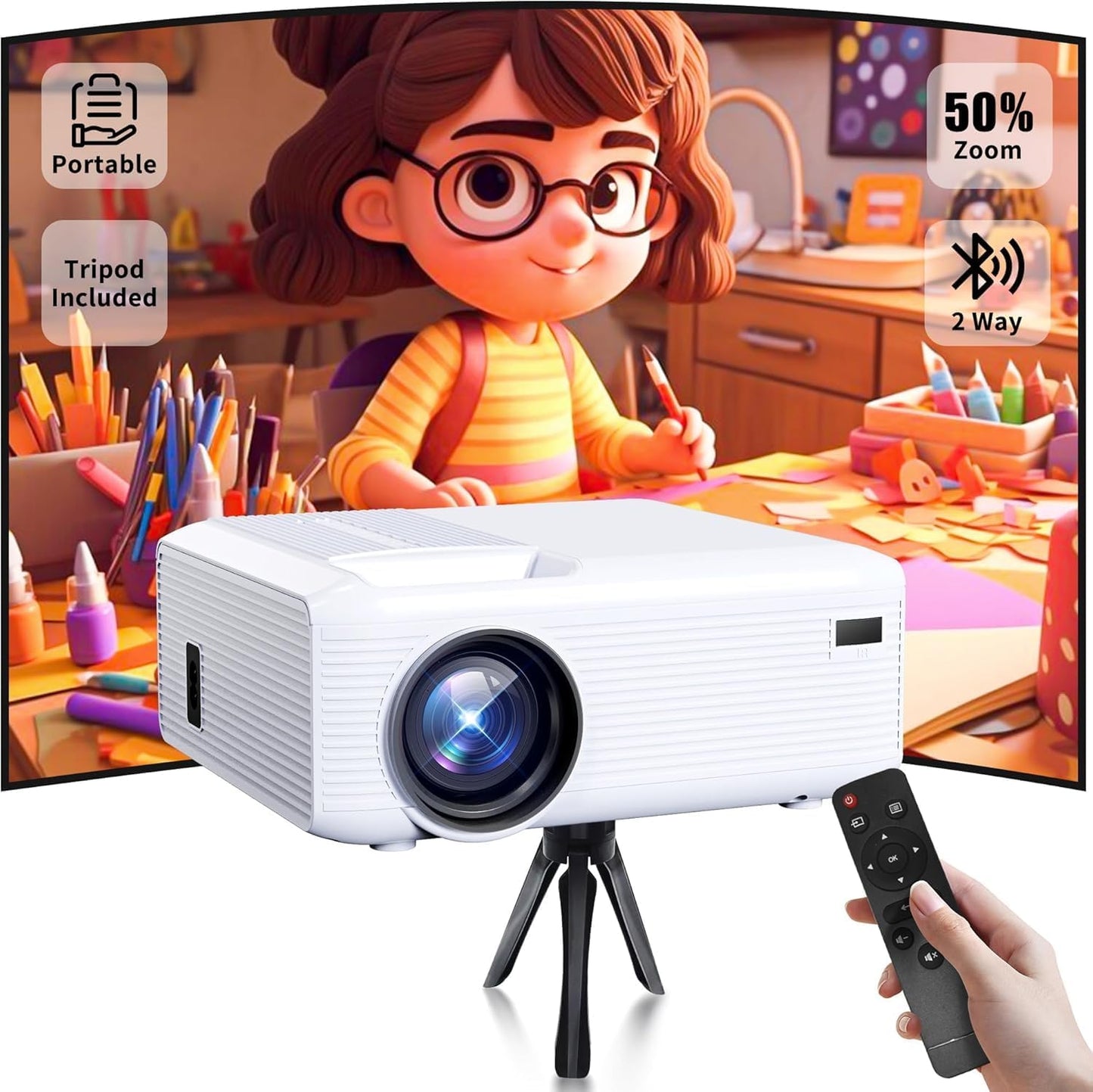 Portable 1080P Mini Projector with Bluetooth Speaker