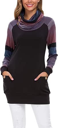 Stylish Womens Long Sleeve Cowl Neck Button Tunic Top V02