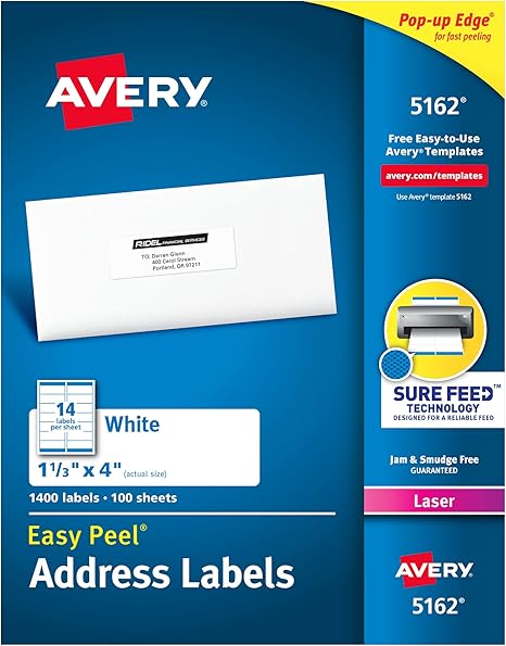 Avery Easy Peel Mailing Labels for Laser Printers, 1.33 x 4 in