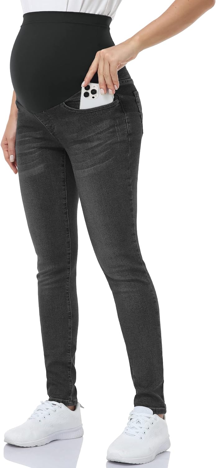 POSHGLAM Women's Maternity Jeans Over Belly Skinny Denim Pants