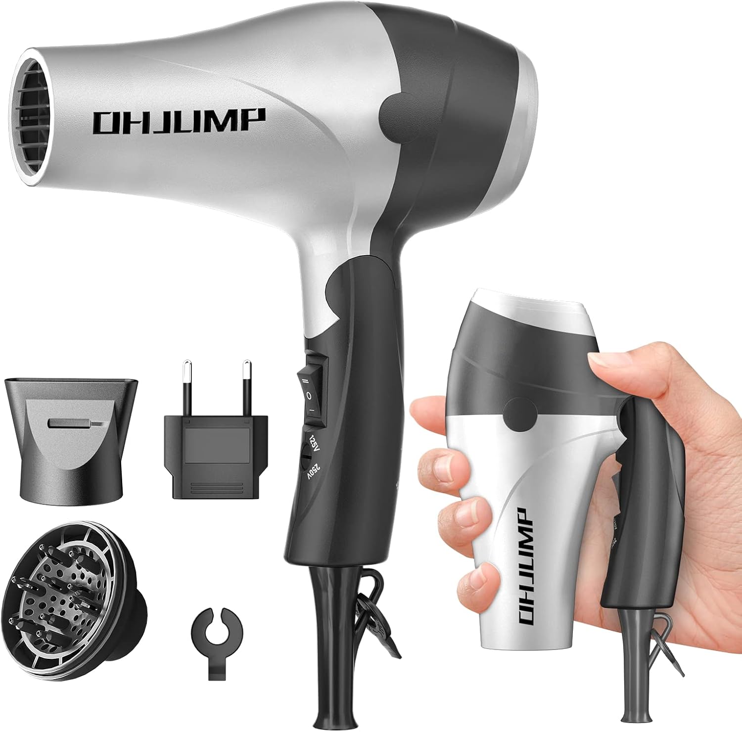 OHJUMP Compact Travel Hair Dryer - Fast Drying Power!