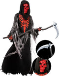 Skull Grim Reaper Costume Kids - Scary Red Hooded Robe
