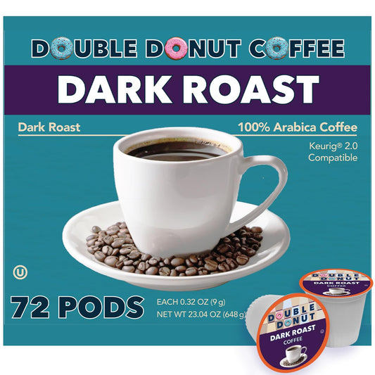 Double Donut Extra Bold Blend Dark Roast Coffee Pods 72 Count